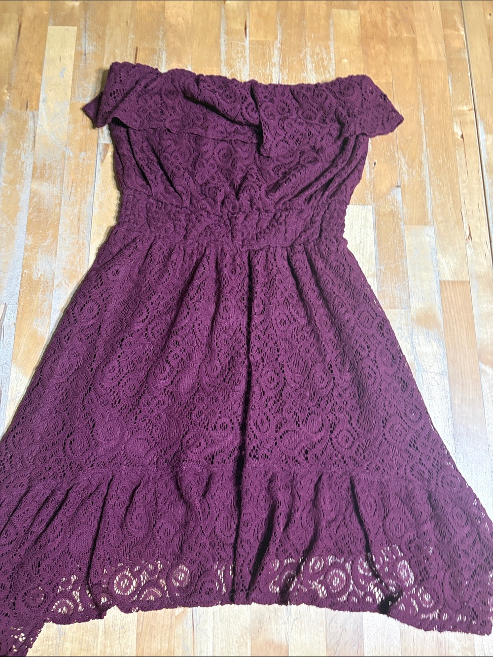 Dynamite crochet strapless high lo dress